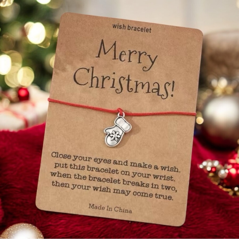 Christmas Mittens Wish Bracelet, Adjustable,